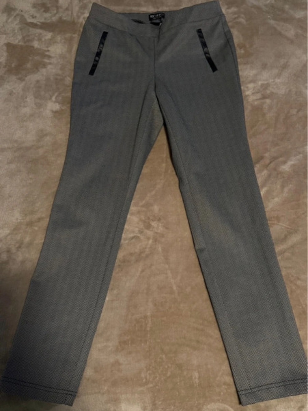 Soho Slim Gray Textured Dress Pants with Black Trim